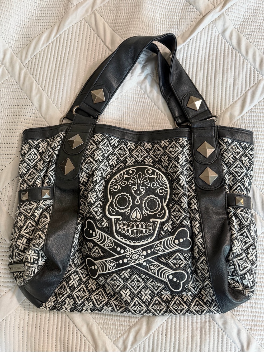 Loungefly Black & White Sugar Skull Shoulder Bag with Stud Accents